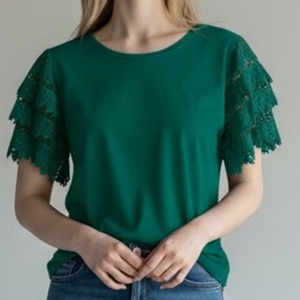 Liz Claiborne Green Lace Sleeve Tunic Top‎ Plus Size 1X